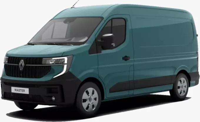 Teal Renault Master, front view